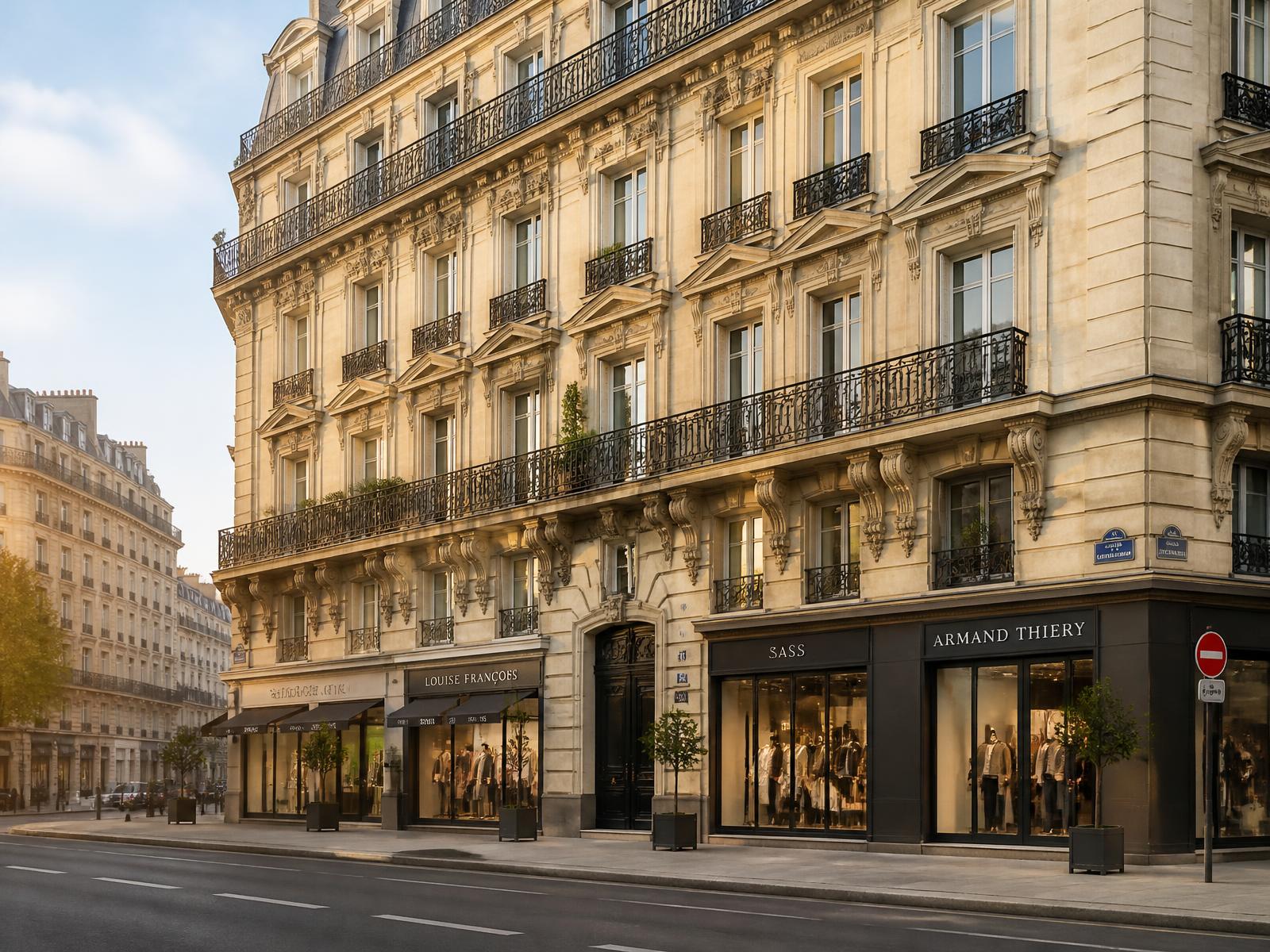 Immeuble haussmannien avec commerces en rez-de-chaussée